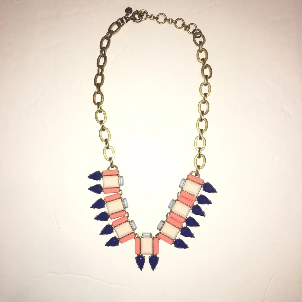 J Crew statement necklace blue & pink stones